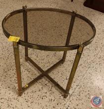 Oval gold end table with glass 22 x 22 x 16