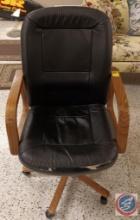 Leather and wood rolling computer chair