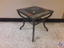 (1) metal end table with marble top measurements are 24x24x23