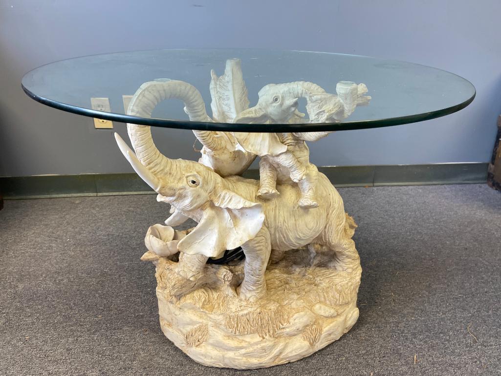 Glass Top Elephant Water Fountain Table
