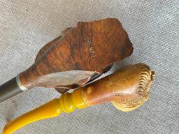 Group of 2 Wooden Carved Smoking Pipes