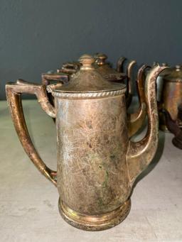 Eleven Vintage King Cole International Silver Soldered Tea Pots and Creamers