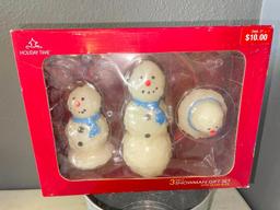 Two Piece Christmas Lot Incl Decorated Snowman Galvanized Bucket