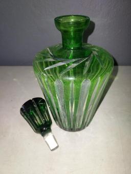 Green Cut Crystal Decanter