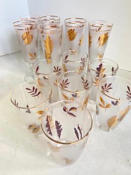 Group of Vintage Libby Golden Leaf Glasses