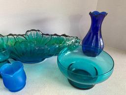 Group of Blue Glass Pieces