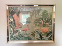 50's Framed Flamingo Wall Art Piece