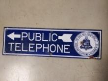 Ohio Bell Metal and Enamel Painted Double Sided "Public Telephone" Sign