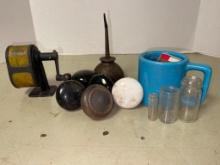 Misc Treasure Lot Incl Vintage Oil Can, Porcelain Door Knobs and More