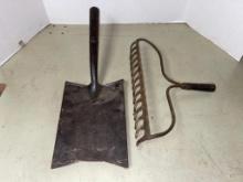 Two Piece Lot Incl Shovel and Rake Ends Only - Missing Handles