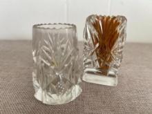 Group of 2 Vintage Glass Tooth Pick Holders