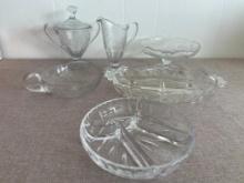 Group of Vintage Clear Etched Glass Serving Pieces