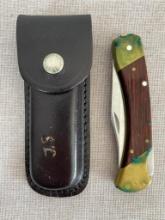 Large Schrade Pocket Knife with Leather Sheath