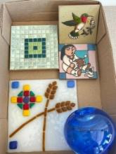 Group of Tile and Glass Decor Pieces
