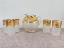 Vintage Small Pitcher and Set of 5 Glasses
