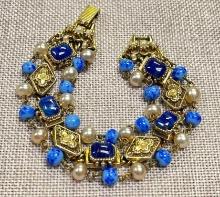 Vintage Blue Stone and Beaded Bracelet