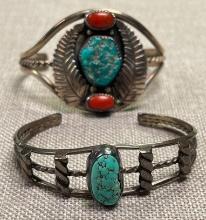 Two Native American Turquoise Cuff Bracelets