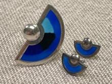 Adjustable Enamel and .925 Sterling Silver Ring Size 7 and Earrings Total Weight 6g