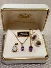 Two 14K Gold Amethyst Necklaces, Earrings and Opal Pendant