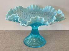 Vintage Blue Colored Glass Hobnail Pedestal Vase