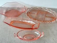 Group of 4 Vintage Pink Glass Serving Dishes
