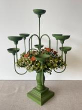 Vintage Metal and Wooden Candle Holder with Vintage Greenery