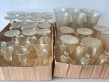 Group of Vintage Etched Glass Barware Pieces