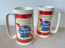 Pair of Pabst Blue Ribbon Beer Plastic Mugs