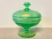 Vintage Uranium/Vasaline Glass Lidded Candy Dish