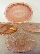 Group of Pink Glass Dishes