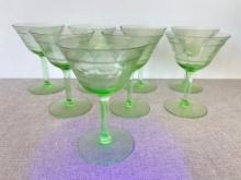 Set of 8 Uranium/Vaseline Etched Cocktail Glasses