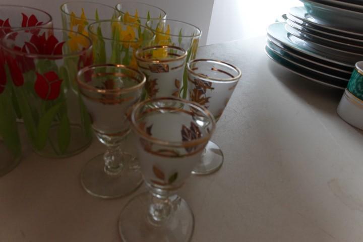 LOT OF HAND PAINTED JUICE GLASSES AND CORDIALS