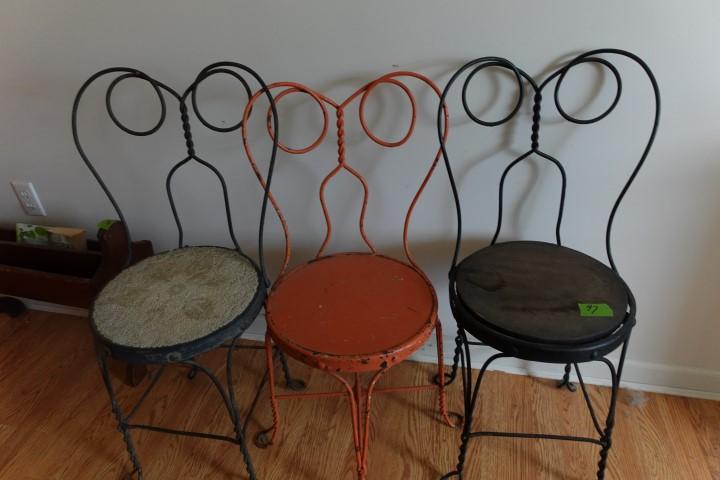 3 ANTIQUE WIRE BACK ICECREAM PARLOR CHAIRS