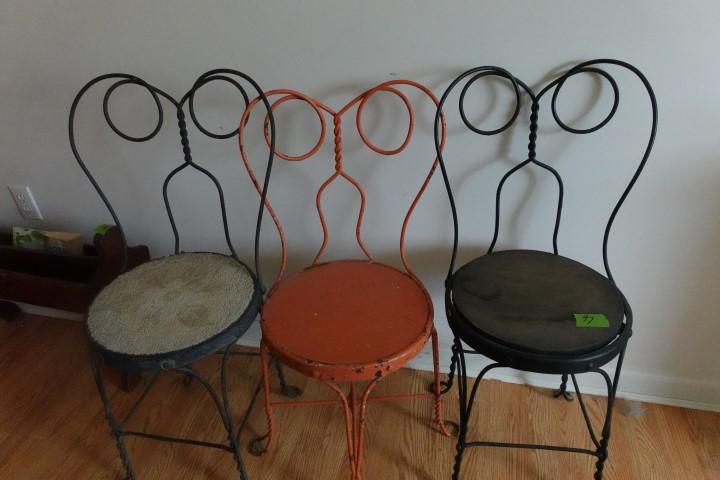 3 ANTIQUE WIRE BACK ICECREAM PARLOR CHAIRS