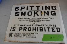 PORCELAIN HAND PAINTED SIGN SPITTING SMOKING OR CARRYING LIGHTED PIPES NOT