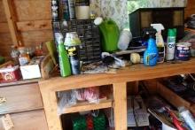 WORK BENCH WITH WRAPPING PAPER JEWELRY BOX HARDWARD CABINET AND MORE