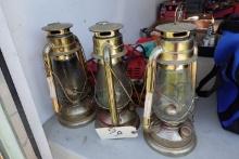 3 BRASS COLOR HURRICANE LAMPS