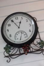 WIRE GRAPE VINE DECORATIVE HANGING WITH WALL CLOCK AND THERMOMETER