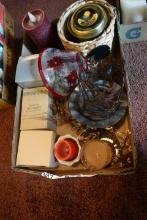 BOX LOT CANDLE HOLDERS AND DECORATIVES