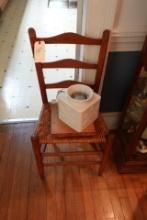 EARLY LADDER BACK CHAIR WITH RUSH BOTTOM SEAT AND YANKEE CANDLE WARMER