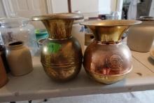 2 BRASS AND COPPER SPITTOON APPROX 12 INCH TALL