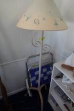 METAL FOOTED FLOOR LAMP SEASHELL SHADE AND BEACH CHAIR