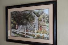 FRAMED UNDER GLASS FARM HOUSE SCENE APPROX 35 X 27