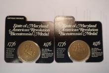 2 STATE OF MARYLAND AMERICAN REVOLUTION BICENTENNIAL MEDALS 1776-1976