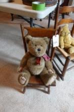 PRIMITIVE ANTIQUE CHILDS SIDE CHAIR WITH TEDDY BEAR