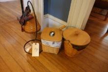 3 LONGABERGER BASKETS INCLUDING TISSUE AND COVERED BASKET WITH HANDLE