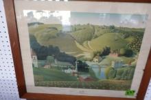 FRAMED UNDER GLASS PRINT STONE CITY BY GRANT WOOD