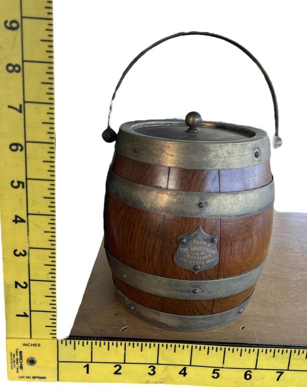 Vintage Wood and Brass Biscuit Barrel - “From t