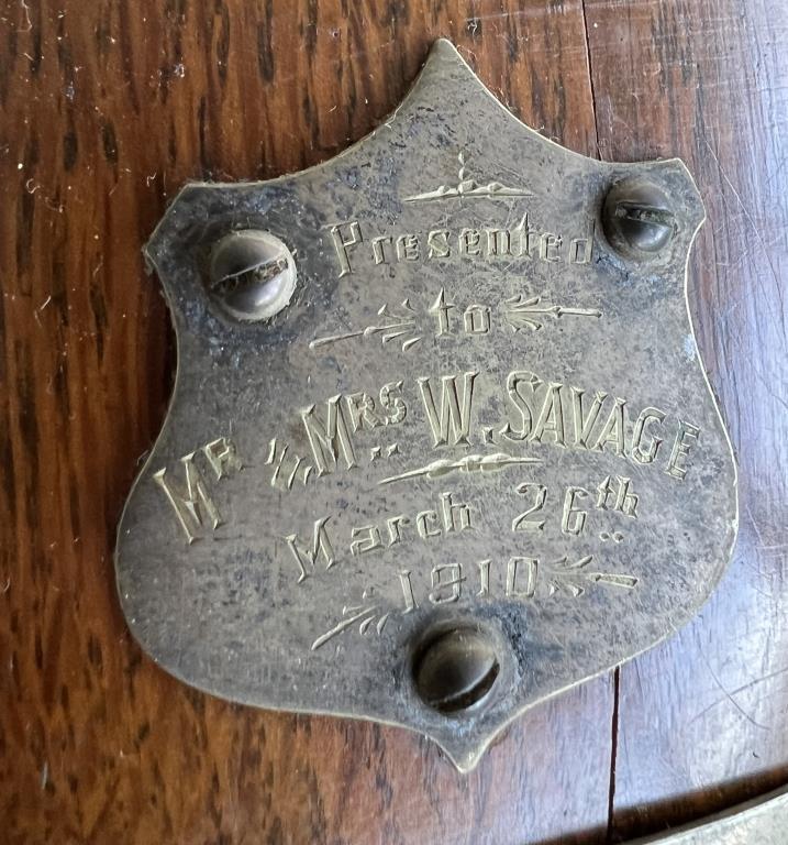 Vintage Wood and Brass Biscuit Barrel - “From t