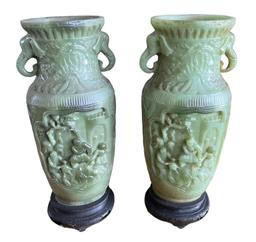 Pair of Enesco Green Resin Vases on